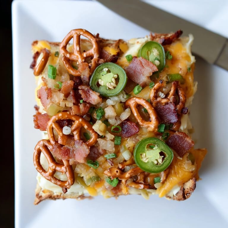 Savor the spicy Loaded Jalapeño Pretzel Sheet Cake with crunchy pretzel bits.