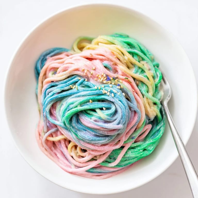 Whimsical Neon Noodle Cloud, showcasing distinct colors in a luscious creamy sauce.