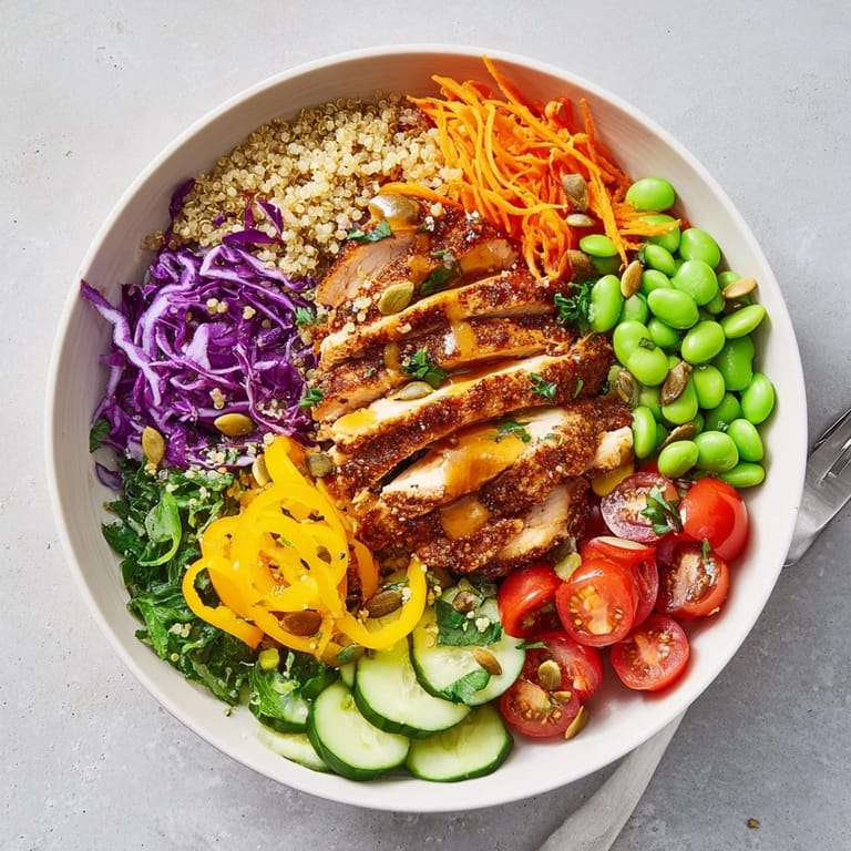 Nutrient-dense meal-prep bowls filled with quinoa, fresh veggies, and savory chicken.  