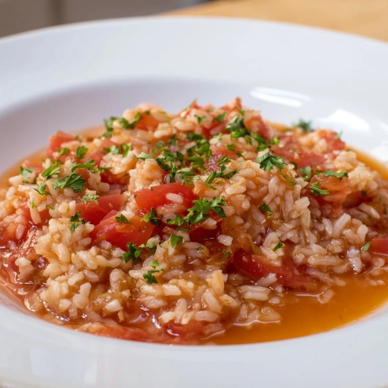 A beautiful close-up of the flavorful Tomato-Rice Skillet Dinner, easy one-pan weeknight comfort food.