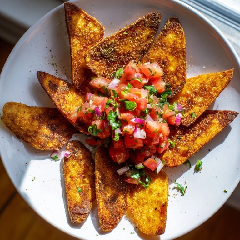 Perfectly crispy air-fryer tortilla chips, seasoned with chili powder, ready to be paired with cool salsa.