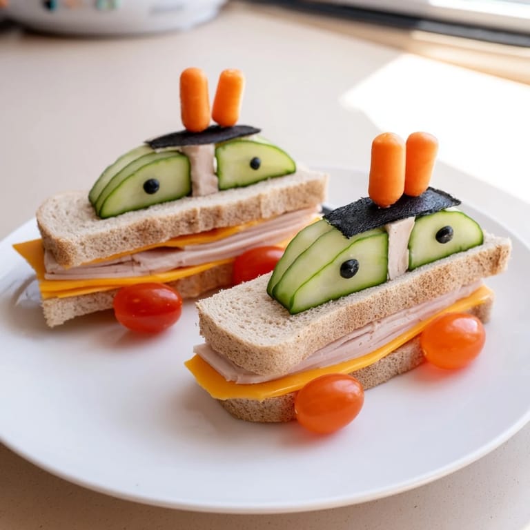 A colorful Road Trip Ready Car-Shaped Lunch, presented with fresh grapes and carrots for a balanced meal.