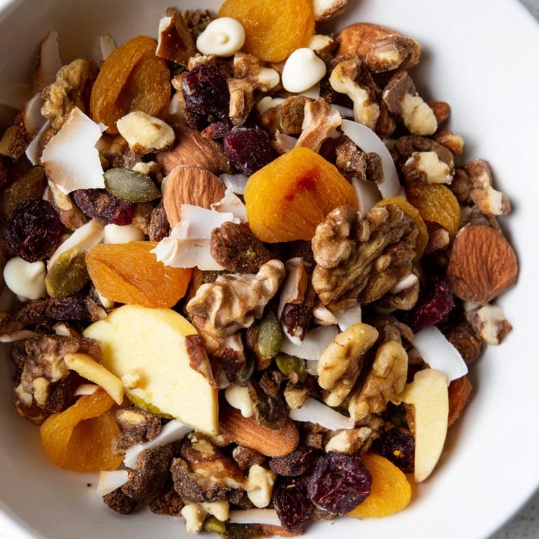 Homemade Snowflake Winter Blend: a delicious mix of dried fruits and spiced nuts for a treat.