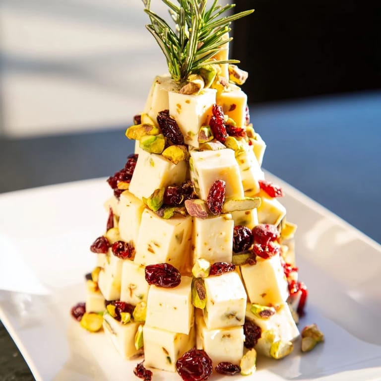 Holiday Cranberry White Cheddar Tree, a simple party appetizer with creamy cheddar and vibrant cranberries.