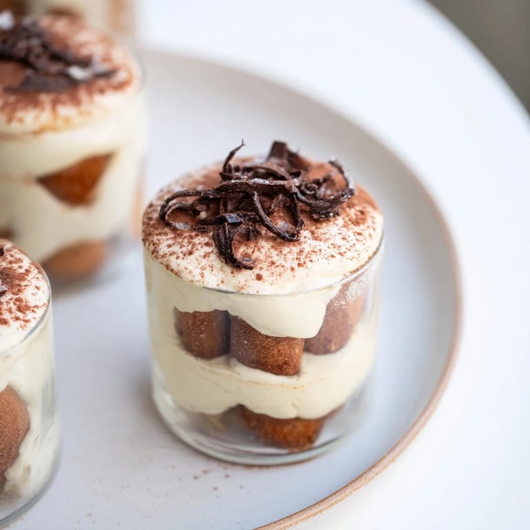 These Countdown Tiramisu Shots feature light and fluffy mascarpone cream dusted with cocoa, a tempting treat.