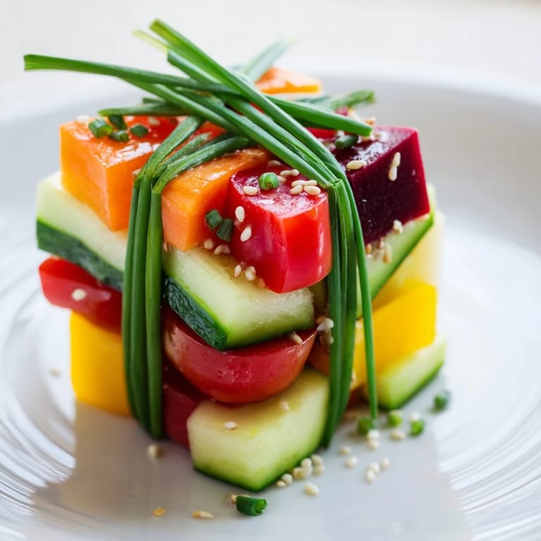 Delicious and healthy, these stacked gift box veggie cubes are the perfect holiday snack, served cold.