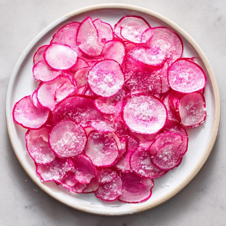 Vibrant red radishes sprinkled with flaky sea salt – a simple, beautiful appetizer or side dish.