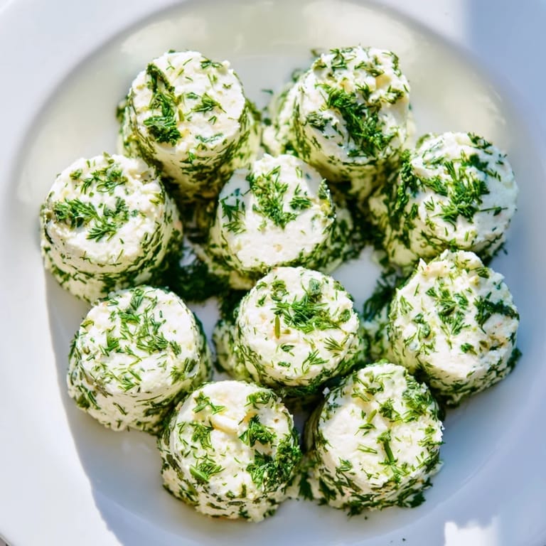 Fresh, herb-coated goat cheese "Mossy Stones," a delightful, whimsical appetizer for sharing and fun.