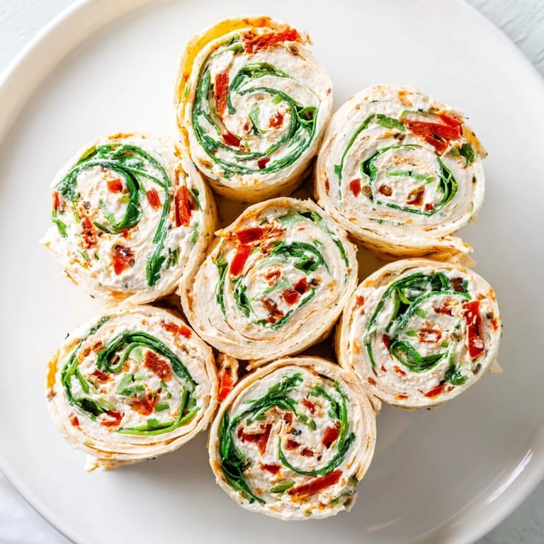 Enjoy the flavors of homemade Christmas Scarf Tortilla Roll-Ups, showcasing a colorful, delicious design for any gathering.