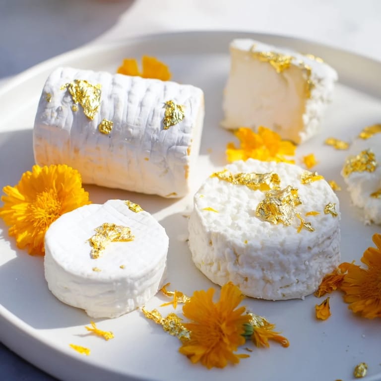 This Gilded Lily cheese board displays creamy cheeses and vibrant petals ready for serving and enjoyment.