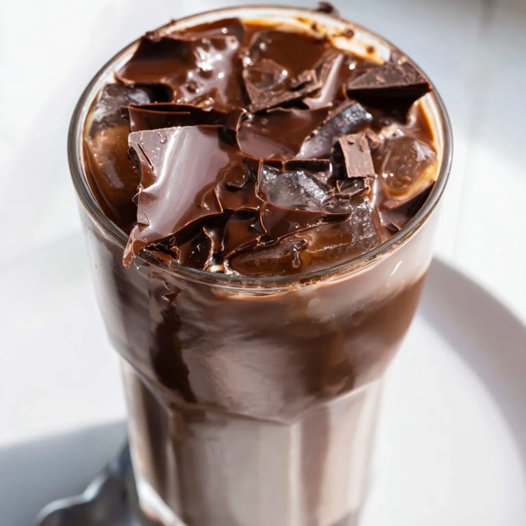 A decadent close-up showcases a Chocolate Cracking Iced Latte, perfect for a mid-afternoon treat.