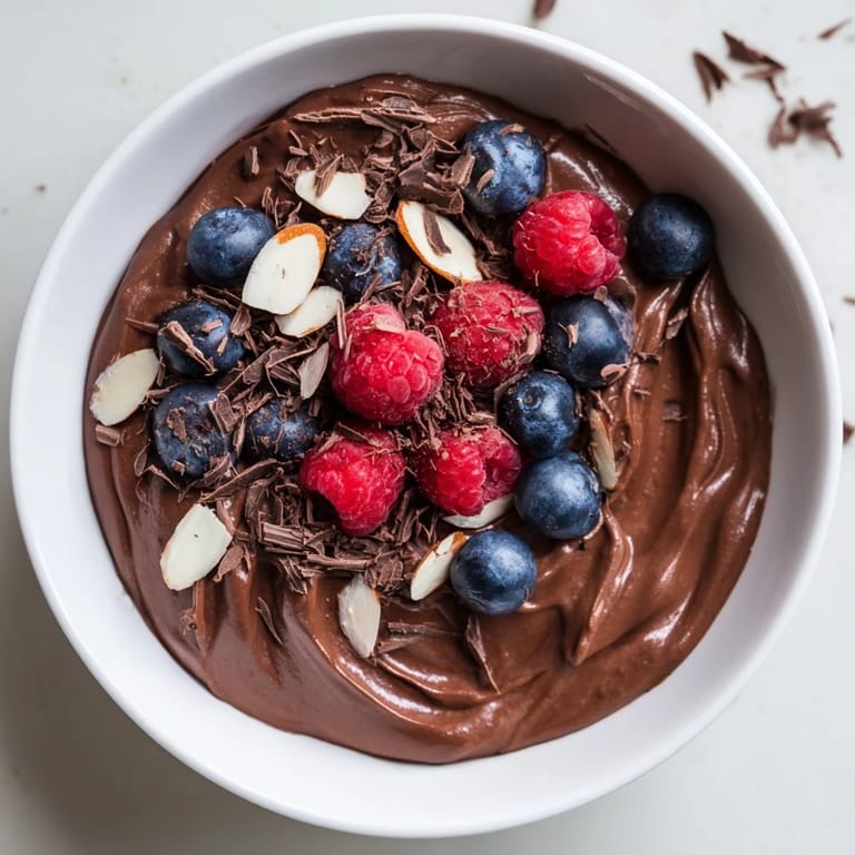Close-up photo of creamy chocolate avocado mousse, a decadent, healthy, and easy treat.