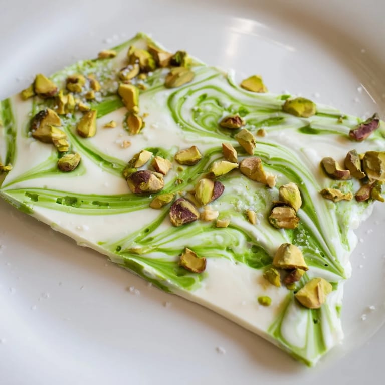 A close-up of delicious Pistachio Matcha White Chocolate, showing a perfect blend of sweet white chocolate and earthy matcha.