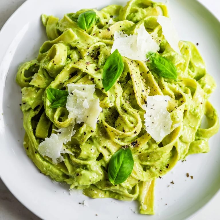 Freshly plated creamy green pea Alfredo alongside crusty bread, highlighting the smooth, vivid green pasta sauce.