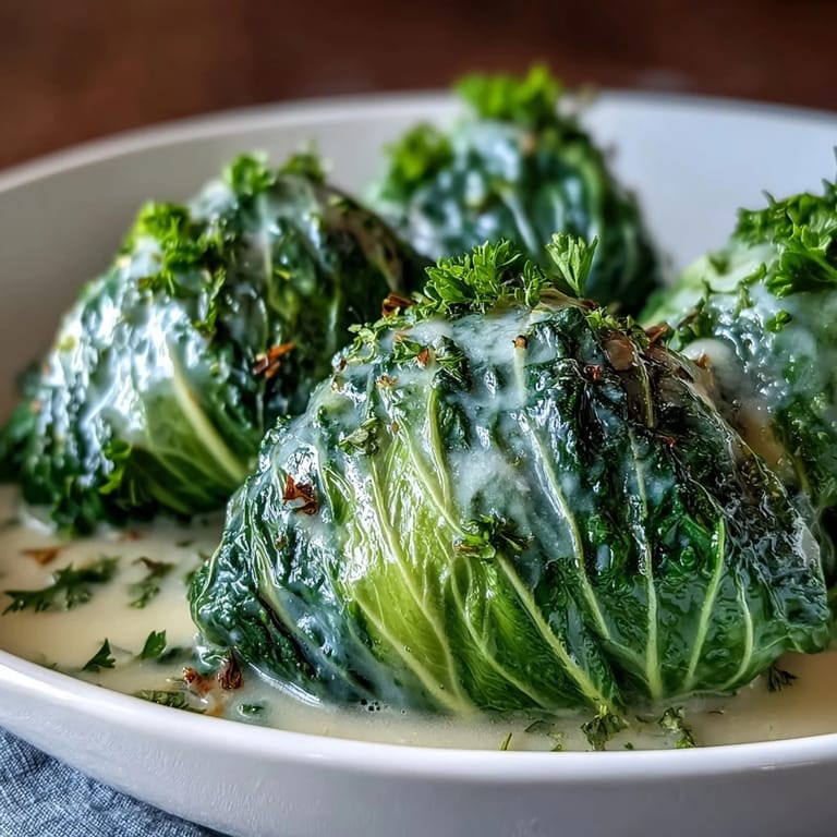 Herby Cabbage in Parmesan Broth showcases savory aromatics served as a comforting vegetarian side dish with a rustic spoon.