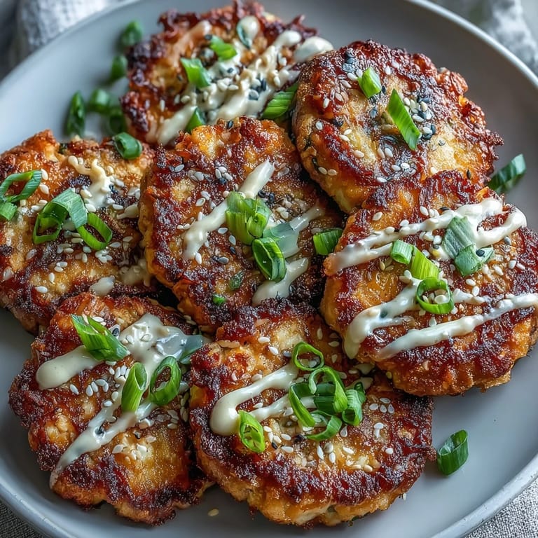 Soft-centered Asian-Style Tuna Cakes plated for lunch bowls with lime wedges and sesame seeds.