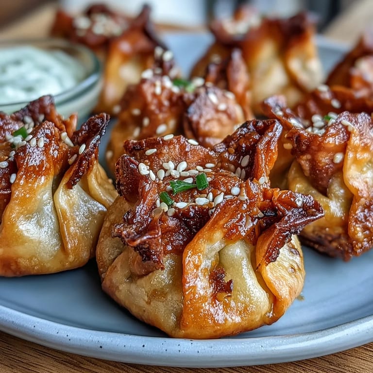 Golden chicken dumplings made effortlessly in the air fryer, paired with a flavorful sesame soy sauce for dipping.  