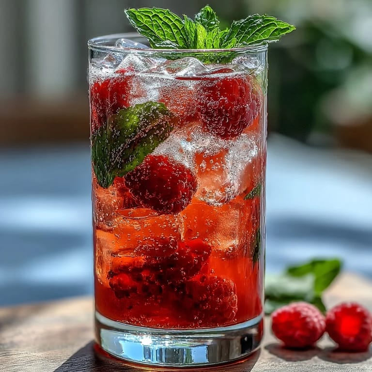 Vibrant raspberry lime spritz with prosecco, muddled berries, and fresh mint, ideal for celebrating with friends.
