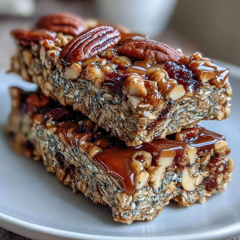 Homemade trail mix bars with oats and honey, packed with seeds and dried fruit for a wholesome treat.