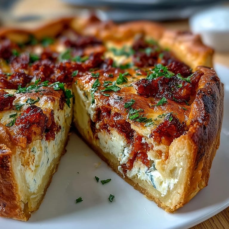 Traditional Italian Easter pie filled with ricotta, salami, and cheese, baked in a tender crust, a savory holiday centerpiece.