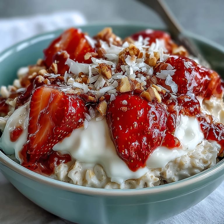 Strawberry and Chia Overnight Oats, a no-cook breakfast with juicy berries, soft oats, and a sprinkle of nuts for crunch.