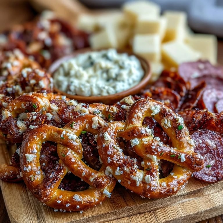 Festive pretzel and dip board featuring beer cheese, honey mustard, and crunchy veggies—perfect for cheering on your favorite team.  