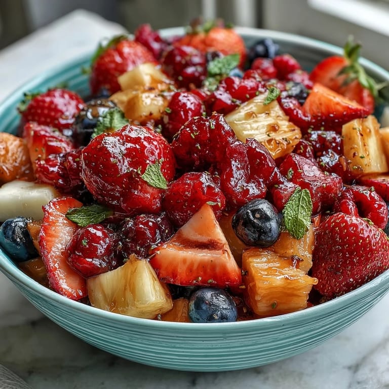 Refreshing strawberry lemonade fruit salad featuring fresh strawberries, grapes, and watermelon tossed in a tangy lemon-honey glaze.