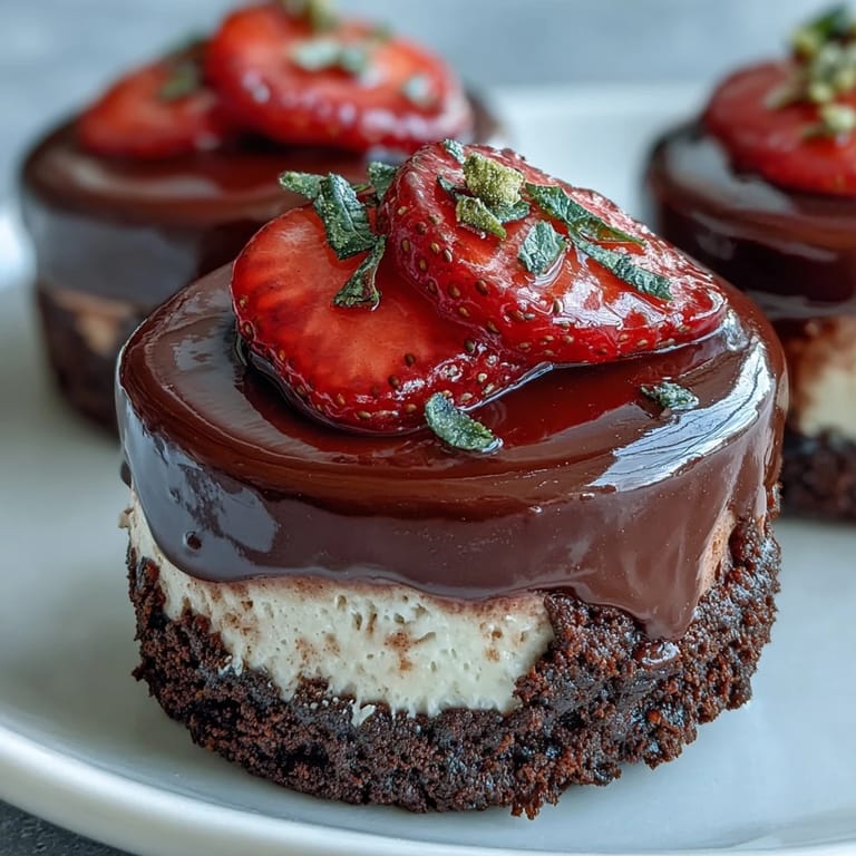 Indulgent Easy Dubai Chocolate Strawberry Cheesecake Cups topped with dark chocolate ganache and juicy strawberry slices.