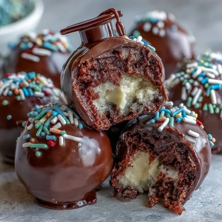 Colorful graduation cake pops featuring school colors, dipped in chocolate and topped with edible glitter for a festive treat.